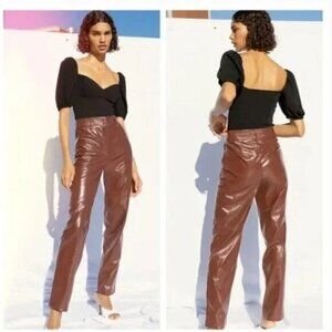 Aritzia Wilfred Faux Glossy Vinyl Leather Funk Pant in Rustique Size 2